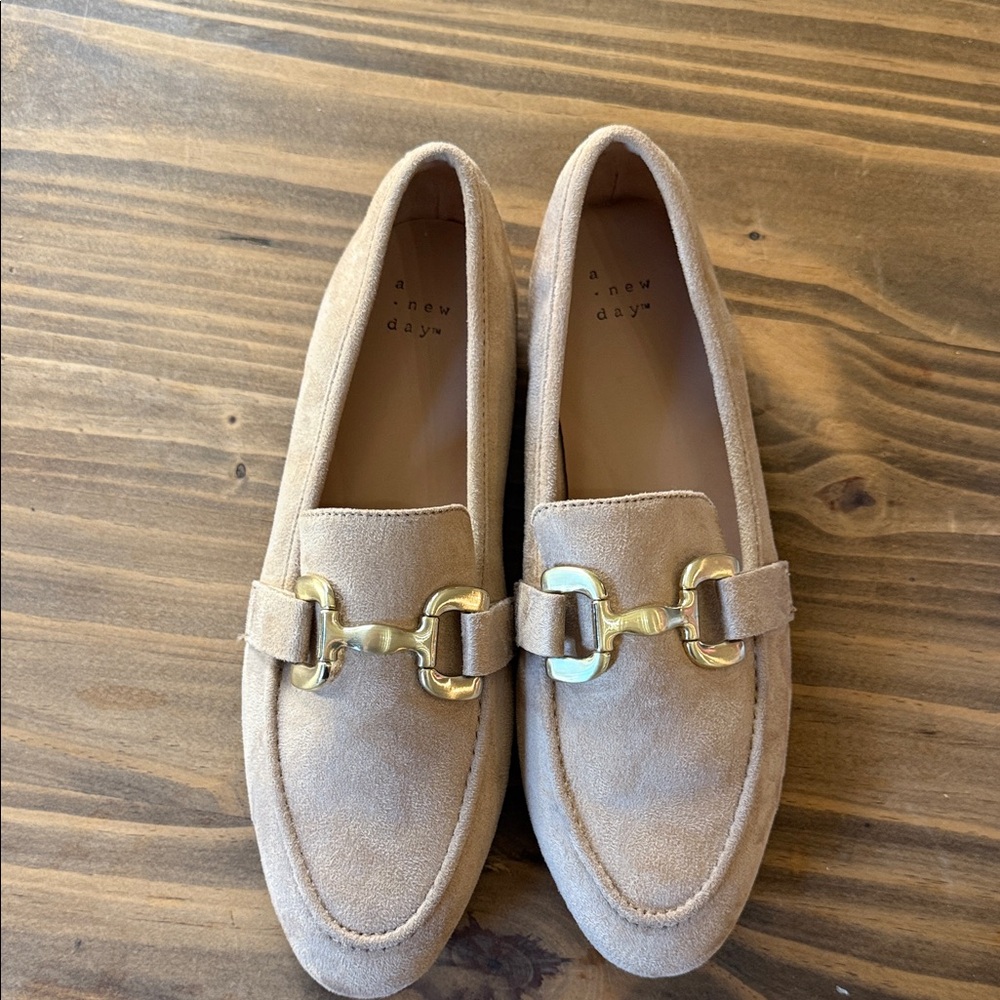 A New Day Beige Loafers with Gold Buckles
